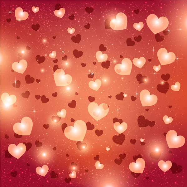 Feliz tarjeta de felicitación del día de San Valentín. Te amo. 14 de febrero. Fondo de vacaciones con corazones, luz, estrellas. Ilustración vectorial . — Vector de stock