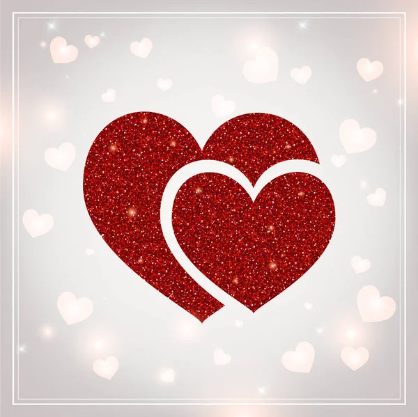 バレンタインデー - 光沢のある背景にキラキラ赤い心ベクトル グリーティング カード. — ストックベクタ
