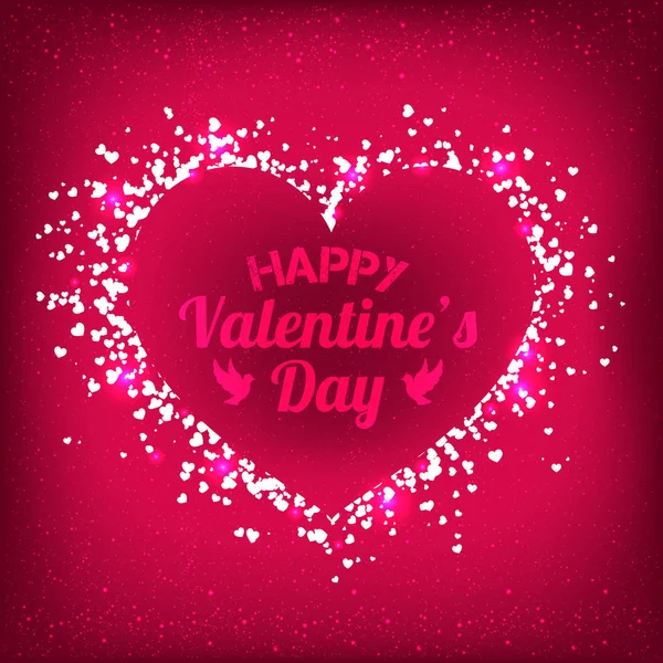 Día de San Valentín - tarjeta de felicitación vectorial con corazones brillantes sobre fondo brillante. Ilustración vectorial — Archivo Imágenes Vectoriales