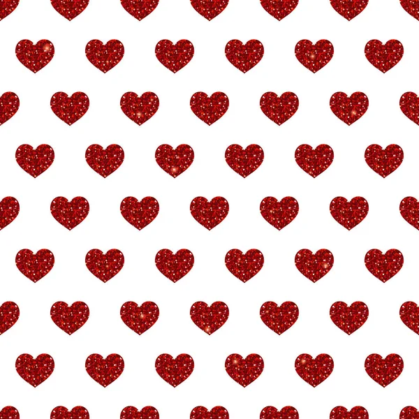 ベクターのシームレスな背景 - キラキラ赤い心。パターン ベクトル — ストックベクタ