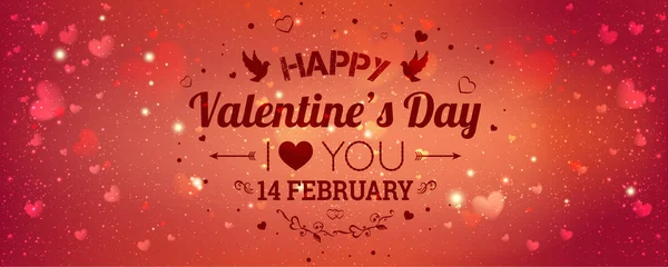 Glad Alla hjärtans dag gratulationskort. Jag älskar dig. 14 februari. Holiday bakgrund med hjärtan, ljus, stjärnor. Vektorillustration. — Stock vektor