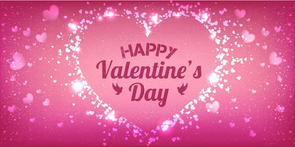 Happy Valentines Day greeting card. I Love You. 14 February. Holiday background with hearts, light, stars. Vector Illustration.