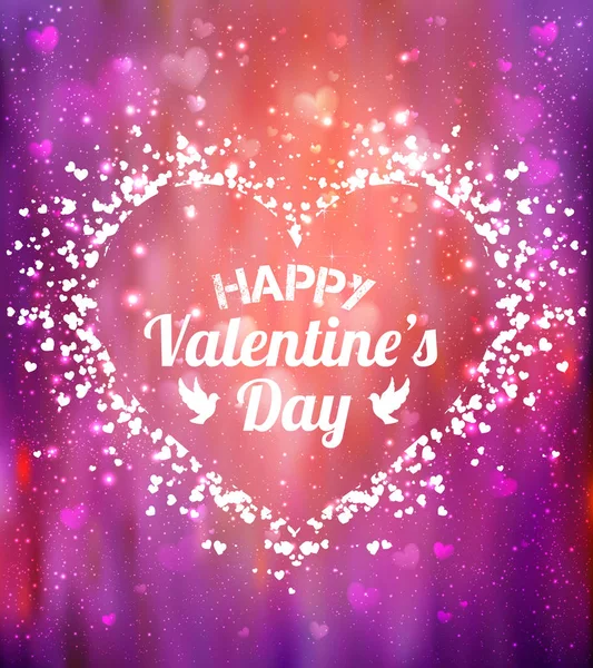 Bonne carte de voeux Saint-Valentin. Je t'aime. 14 février. Fond de vacances avec des cœurs, lumière, étoiles. Illustration vectorielle . — Image vectorielle