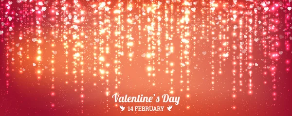 Valentines Day background of red hearts falling. Element for greeting cards. Transparent vector effect. — Stock Vector