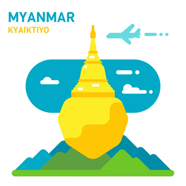 Diseño plano Kyaiktiyo pagoda — Vector de stock