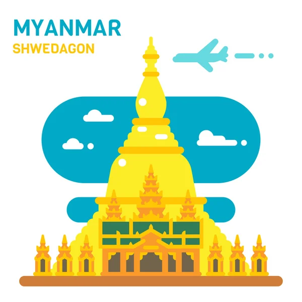 Düz tasarım Shwedagon pagoda — Stok Vektör