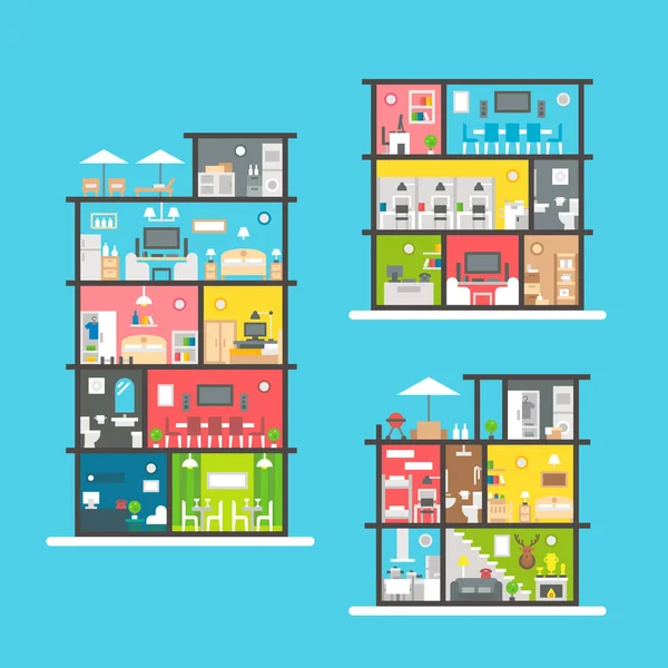 Edificios de diseño plano conjunto interior — Vector de stock