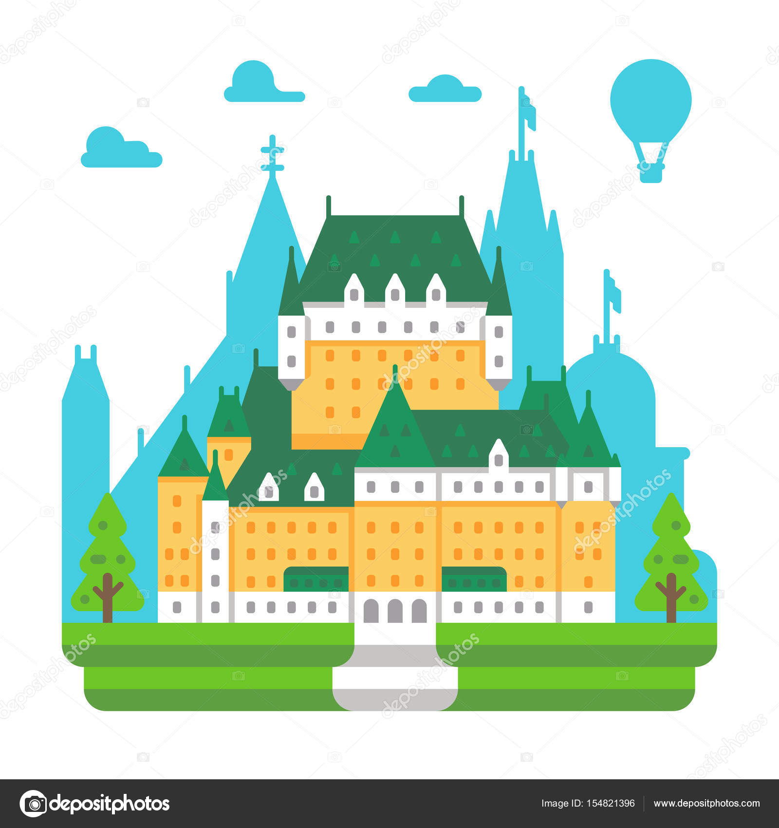 Flat Design Frontenac Chateau Quebec Stock Vector Image By C Narak0rn