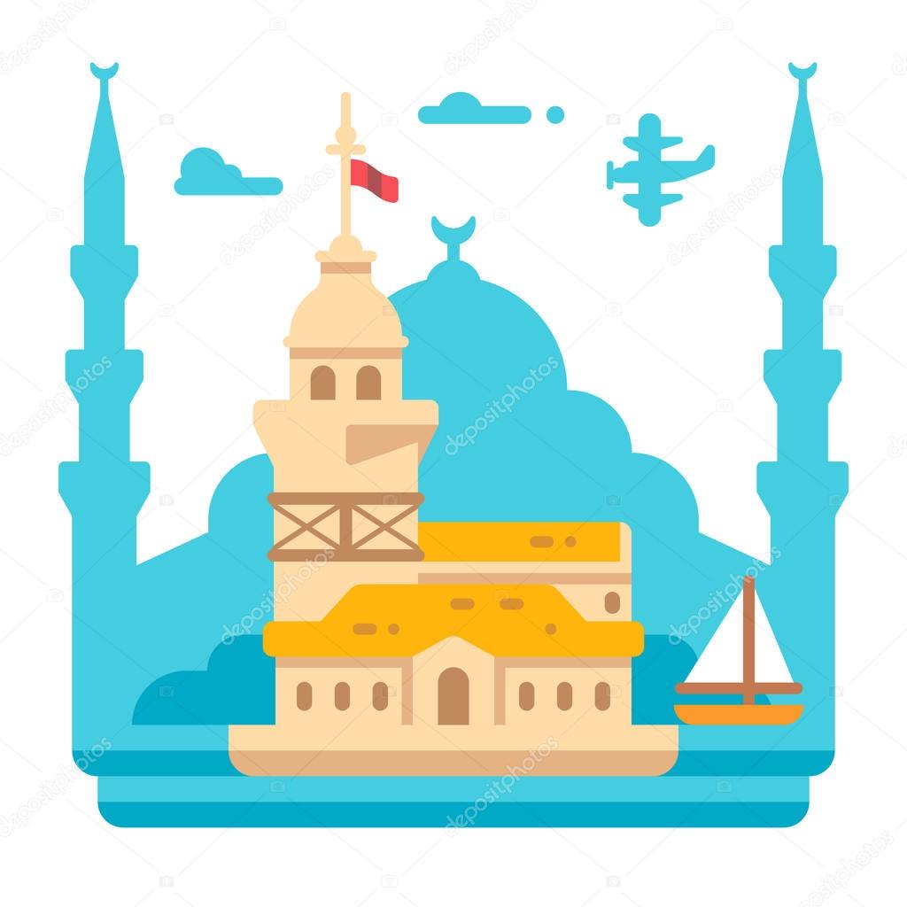 Flat design Maiden's tower Istanbul
