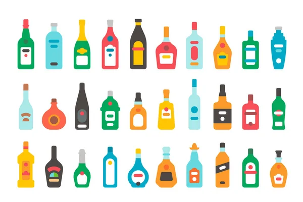 Platte alcohol flessen ontwerpset — Stockvector