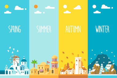 Düz tasarım 4 mevsim arka plan