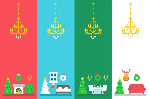 Décor intérieur de Noël design plat ensemble — Image vectorielle
