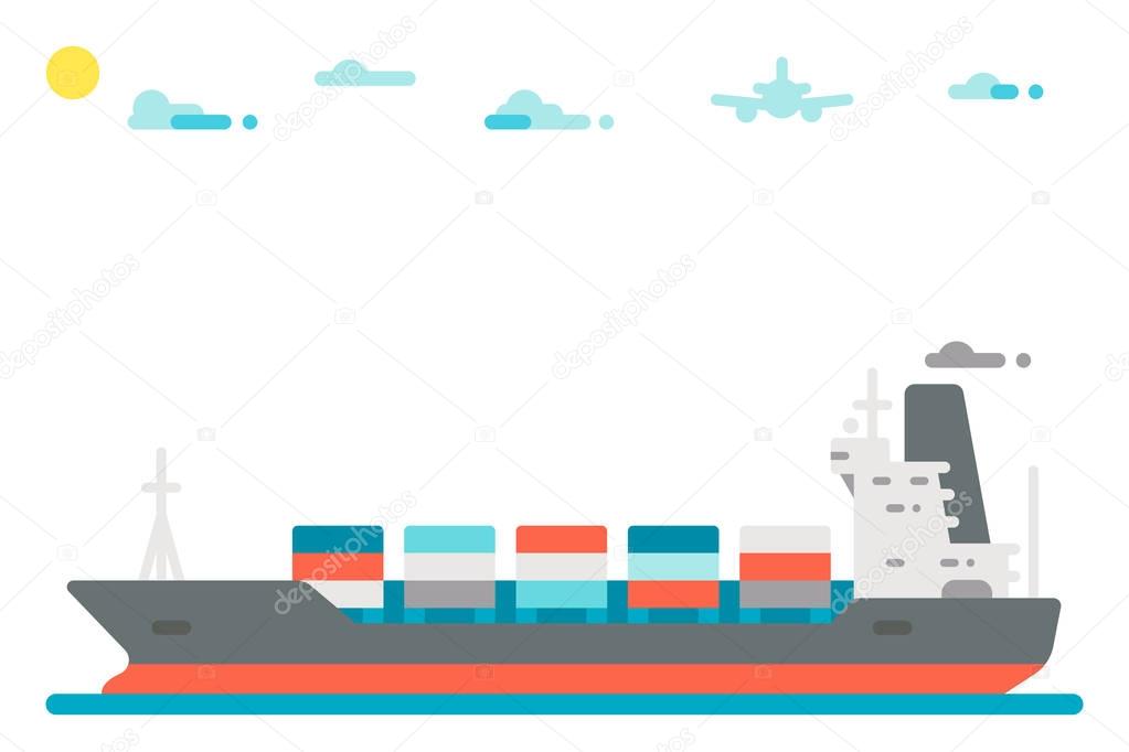Flat design cargo ship background