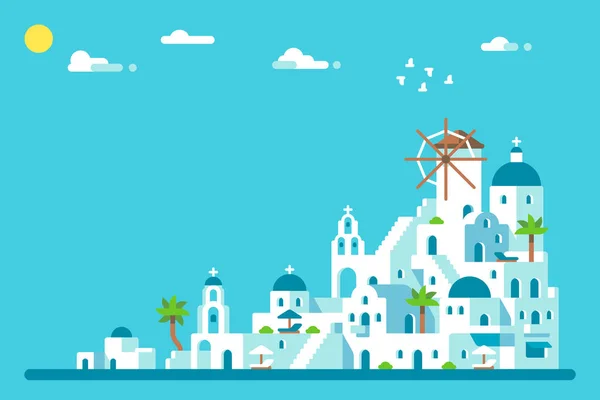 Diseño plano Santorini island village — Vector de stock
