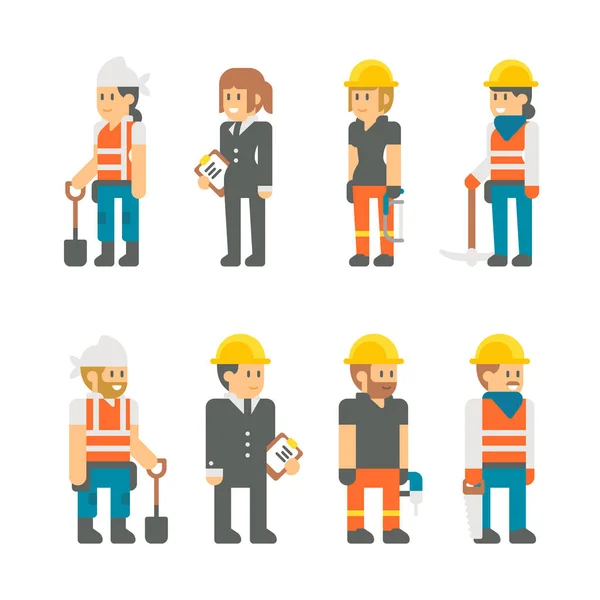 Diseño plano conjunto de trabajadores de la construcción — Archivo Imágenes Vectoriales