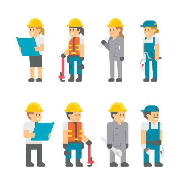 Комплект плоских строительных рабочих — стоковый вектор