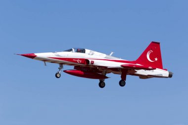 Luqa, Malta 21 Eylül 2017: Northrop (Canadair) Nf-5a-2000 (Cl-226) Türk Hava Kuvvetleri görüntülemek takım Türk Mia 2017 yılında gelecek hafta sonu katılmak için gelen yıldızlar.