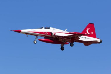 Luqa, Malta 21 Eylül 2017: Northrop (Canadair) Nf-5a-2000 (Cl-226) Türk Hava Kuvvetleri görüntülemek takım Türk Mia 2017 yılında gelecek hafta sonu katılmak için gelen yıldızlar.