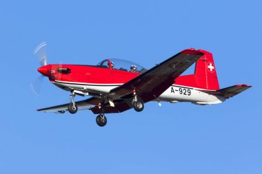 Luqa, Malta September 28, 2015: Swiss Air Force Pilatus NCPC-7 on departure after having participated in the Airshow during the previous weekend.