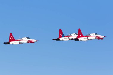 Luqa, Malta 22 Eylül 2017: Northrop (Canadair) Nf-5a-2000 (Cl-226) Türk Hava Kuvvetleri görüntülemek takım Türk yıldızlar için bir alıştırma oturumu Mia2017 için önümüzdeki hafta sonu izinli.