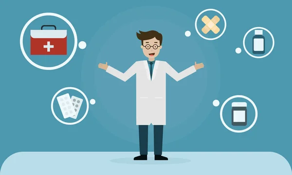 Doktor mevcut tıbbi ve hastanede ilk seti yardımları.