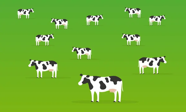 小组母牛在绿色背景 动物例证 — 图库矢量图片