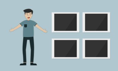Fotoğraf çerçevesi Galerisi, düz illüstrasyon tasarımı olan bir adam.