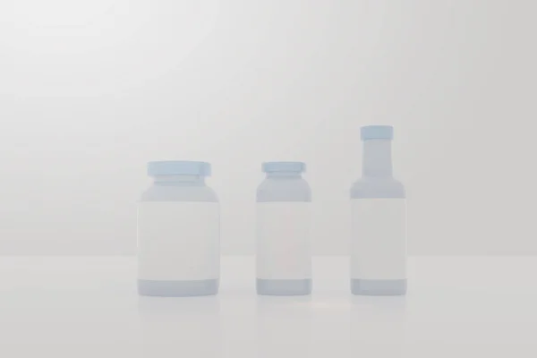 Μπουκάλια Καθαρής Ιατρικής Έννοια Υγειονομικής Περίθαλψης Λευκό Φόντο Παρουσίαση — Φωτογραφία Αρχείου