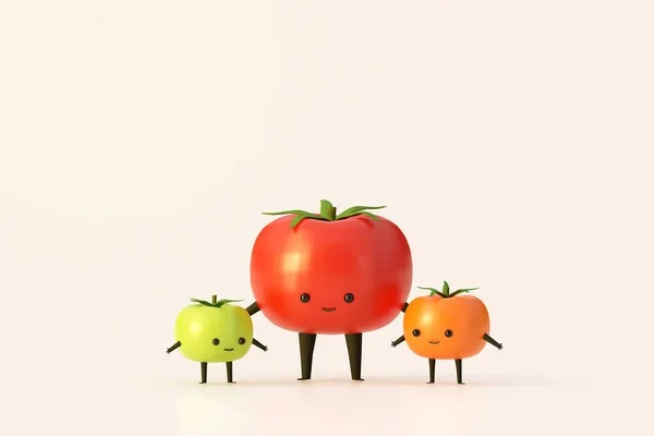 Piros Zöld Narancs Paradicsom Aranyos Rajzfilm Karakter Design Kerti Növény — Stock Fotó