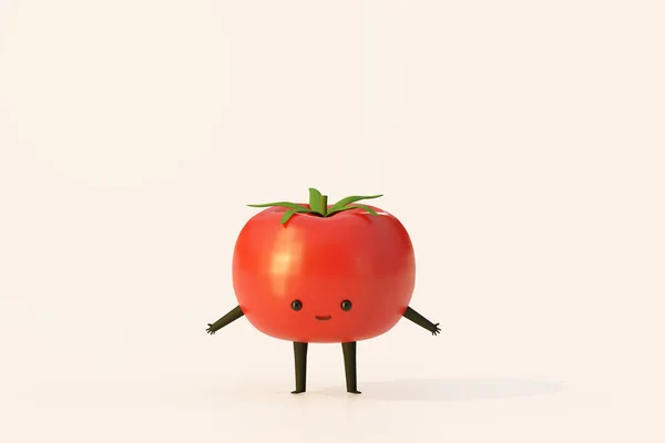 トマト3Dかわいい漫画のキャラクターデザイン 庭の植物の野菜 — ストック写真