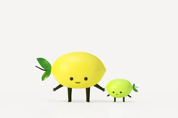 Lemon Dítě Citron Kreslený Znak Ilustrace Vykreslení Bílém Pozadí — Stock fotografie