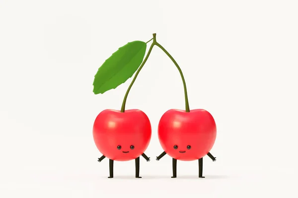 Rouge Cerise Fruits Dessin Animé Personnage Illustration Modèle Render — Photo