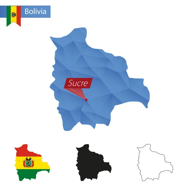 Bolívia mapa azul Low Poly com a capital Sucre . —  Vetores de Stock