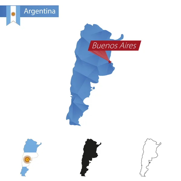 Argentina blue Low Poly mapa con capital Buenos Aires . — Archivo Imágenes Vectoriales