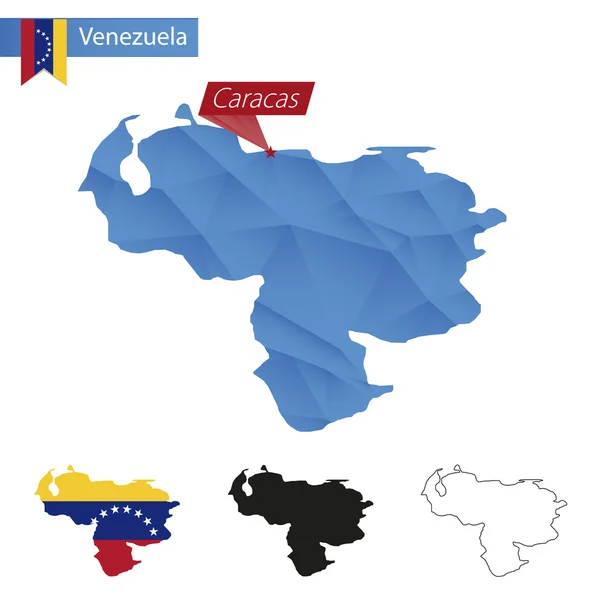 Venezuela blauwe lage Poly kaart met hoofdstad Caracas. — Stockvector