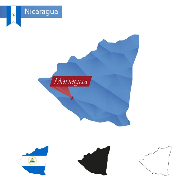 Nicarágua mapa azul de baixa Poly com a capital Manágua . —  Vetores de Stock
