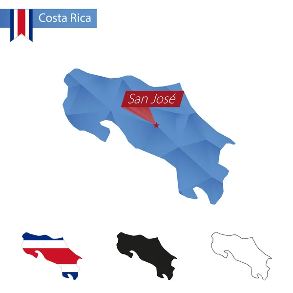Costa Rica mapa azul Low Poly com a capital San Jose . —  Vetores de Stock