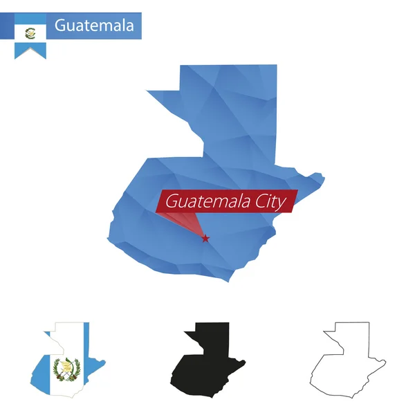 Guatemala mapa azul de baixa Poly com capital Cidade da Guatemala . —  Vetores de Stock