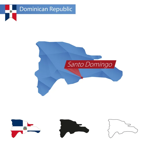 Kaart van Dominicaanse Republiek blauw laag Poly met de hoofdstad Santo Domingo. — Stockvector