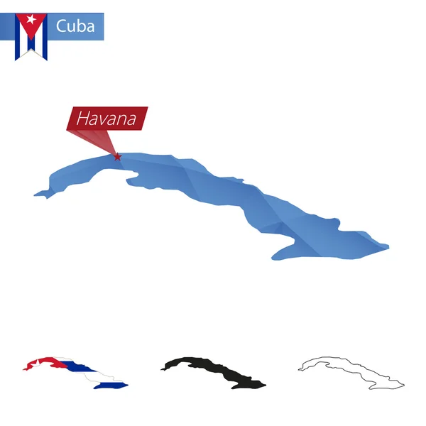 Cuba bleu Poly carte basse avec capitale La Havane . — Image vectorielle