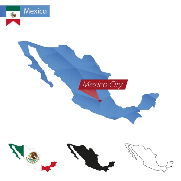 Meksyku blue Low Poly mapa z stolicy Meksyku. — Wektor stockowy