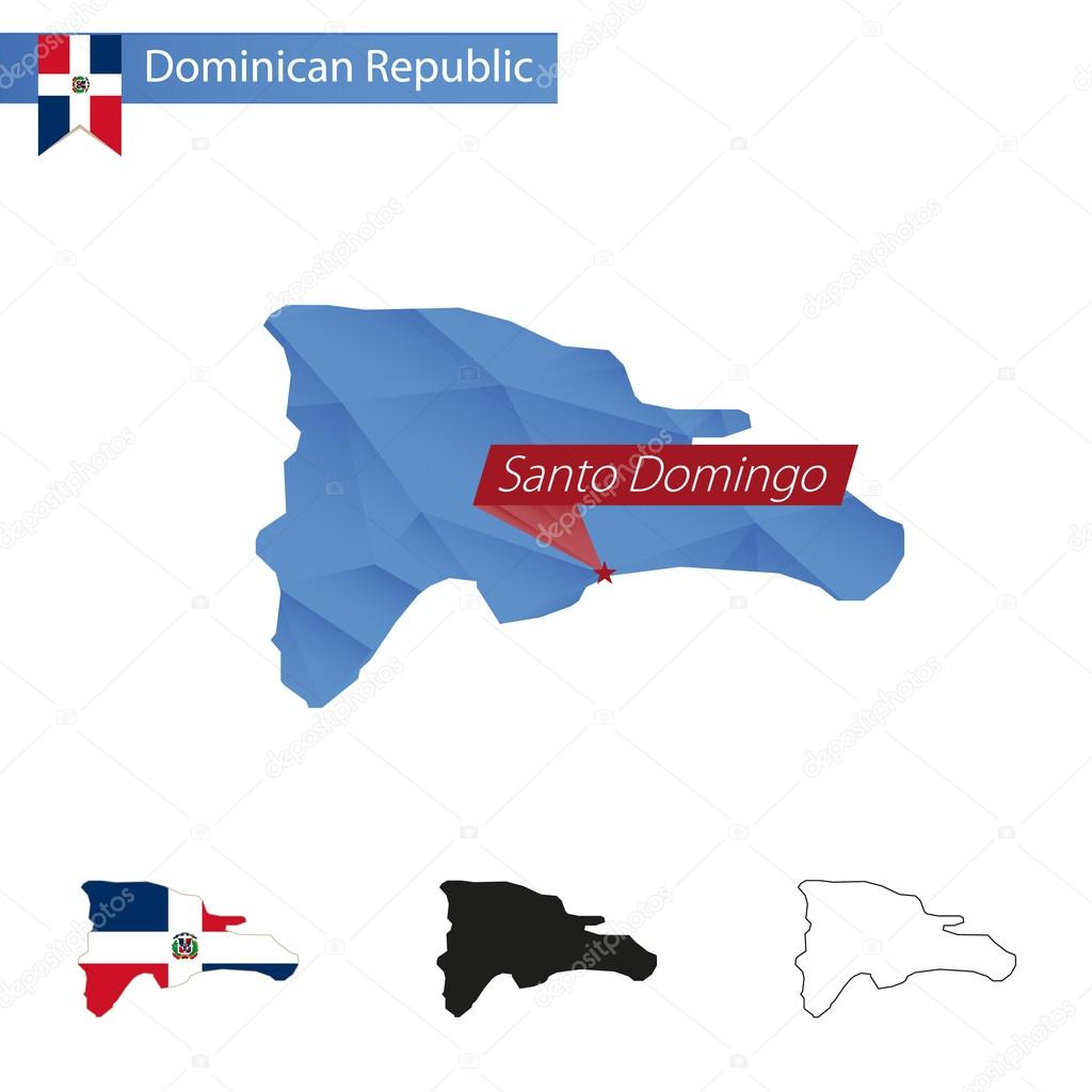 Dominican Republic blue Low Poly map with capital Santo Domingo.