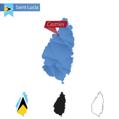 Saint Lucia mavi düşük Poli harita sermaye Castries.