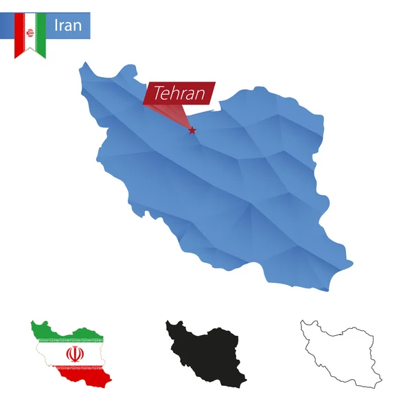 Irán azul Low Poly mapa con la capital Teherán . — Archivo Imágenes Vectoriales