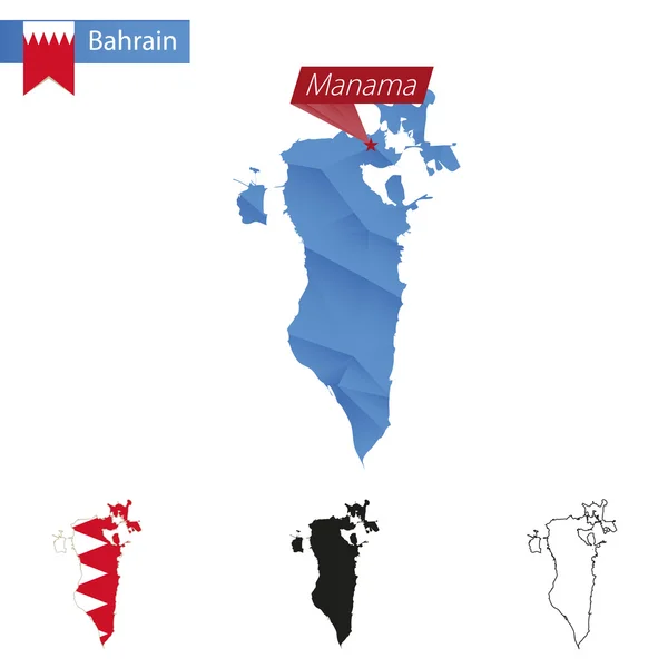 Карта Бахрейна голубой Low Poly со столицей Манамой . — стоковый вектор