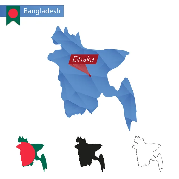 Bangladesh bleu Poly carte basse avec capitale Dacca . — Image vectorielle