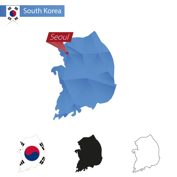 Coreia do Sul mapa azul Low Poly com capital Seul . — Vetor de Stock