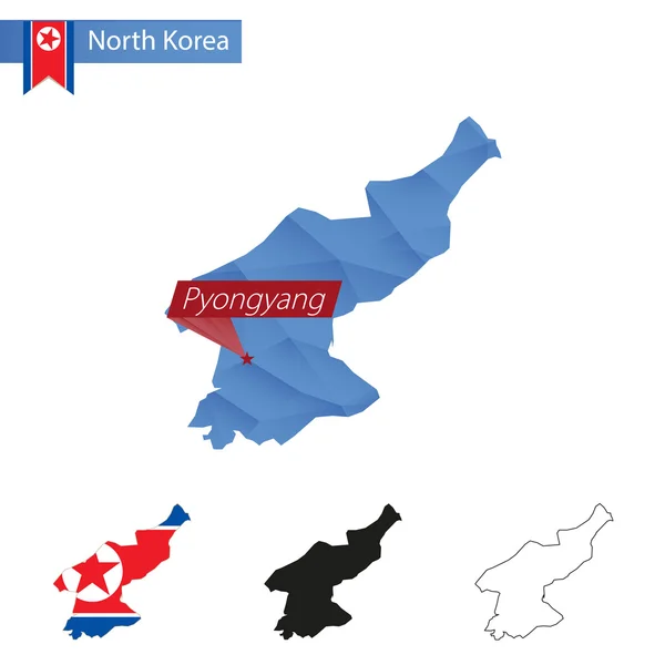 Korea Północna blue Low Poly mapa z kapitałem Pyongyang. — Wektor stockowy