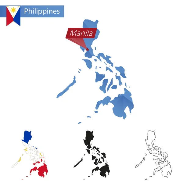 필리핀 수도 마닐라와 낮은 폴 리 지도 블루. — 스톡 벡터