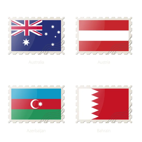 Sello postal con la imagen de Australia, Austria, Azerbaiyán, Bandera de Bahrein . — Archivo Imágenes Vectoriales